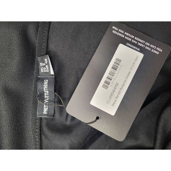 PRETTYLITTLETHING Black Bardot Bodycon Dress Womens Size 8 NWT - Picture 10 of 11